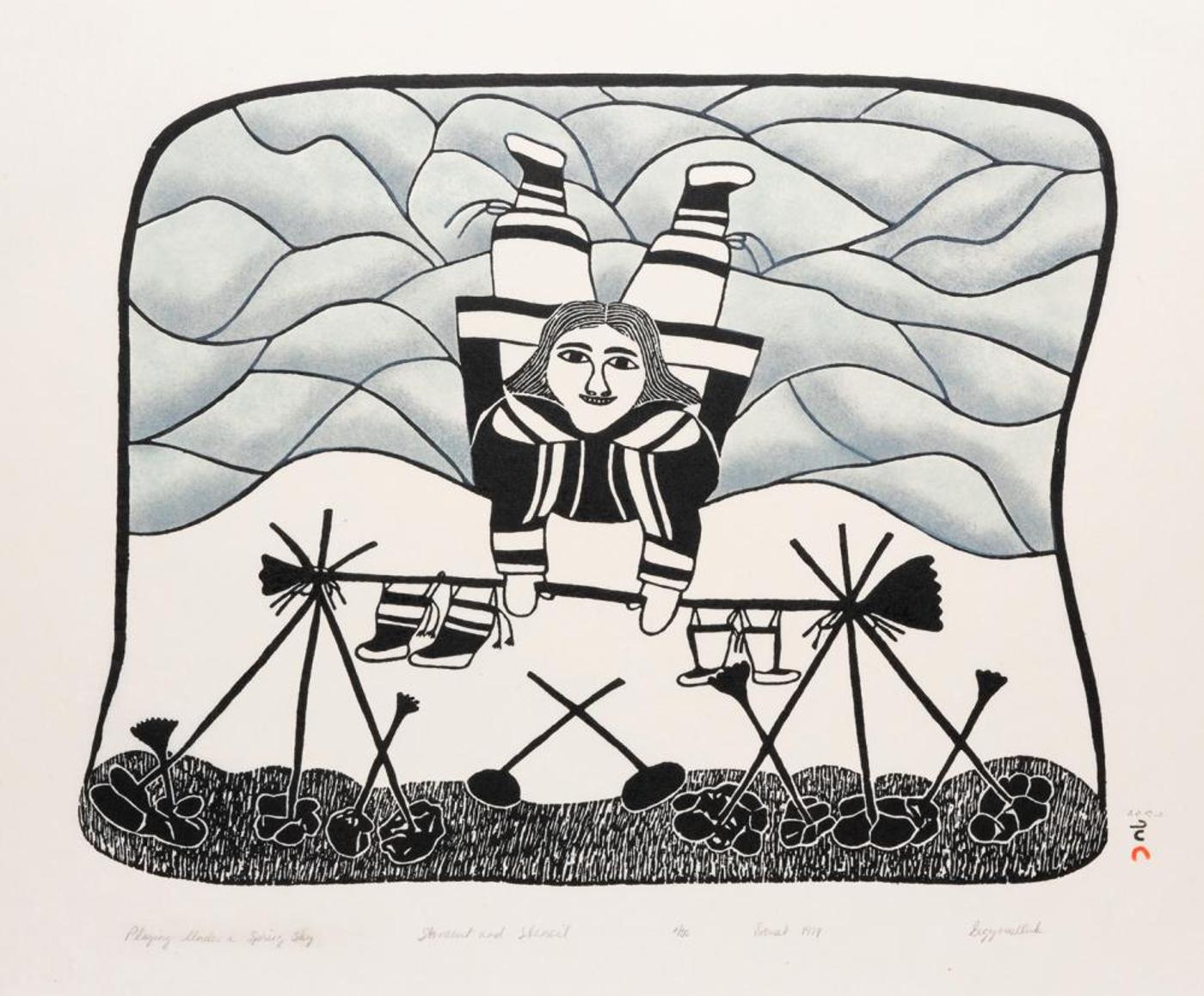 Eegyvudluk Pootoogook (1931-1999) - Laying Under a Spring Sky