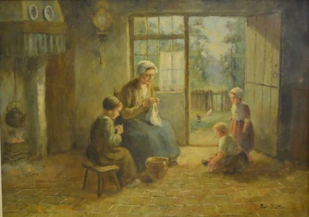 Cornelius Wouter Bouter (1888-1966) - Knitting with Mother
