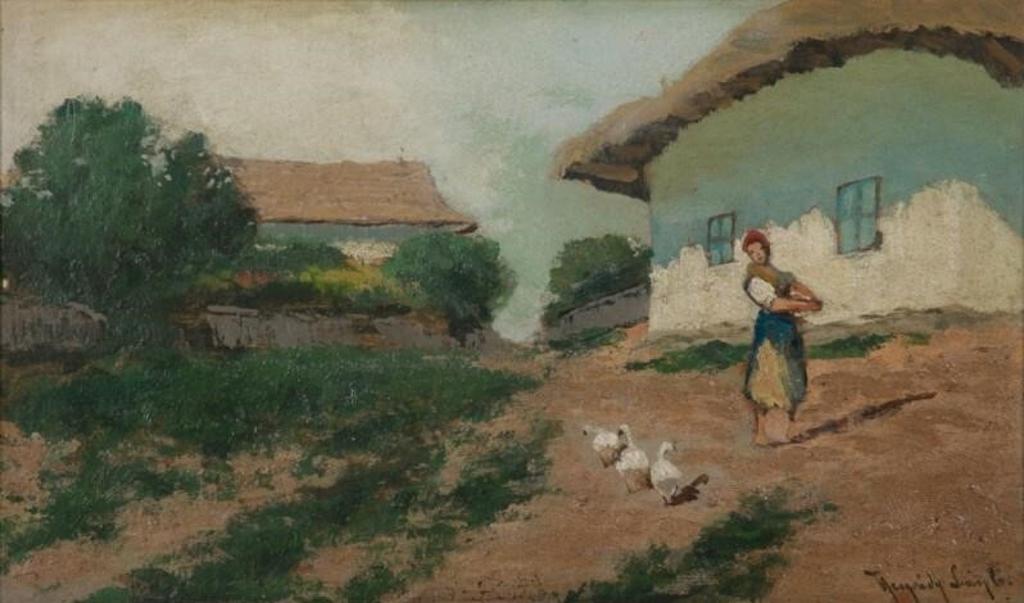 Gergely Porge (1858-1930) - Feeding the Chickens