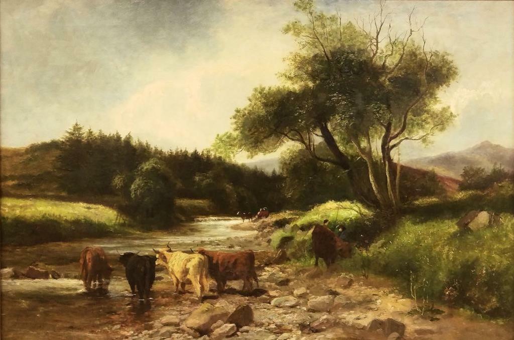 Alfred Banner (1880-1915) - Cattle Watering with Herder on Shore, 1881