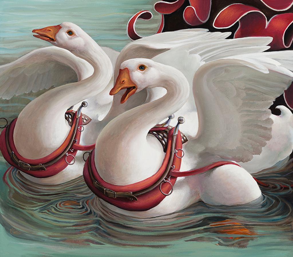 Lindee Climo (1948) - Geese in Draft Horse Harness after Francesco del Cossa's Swans