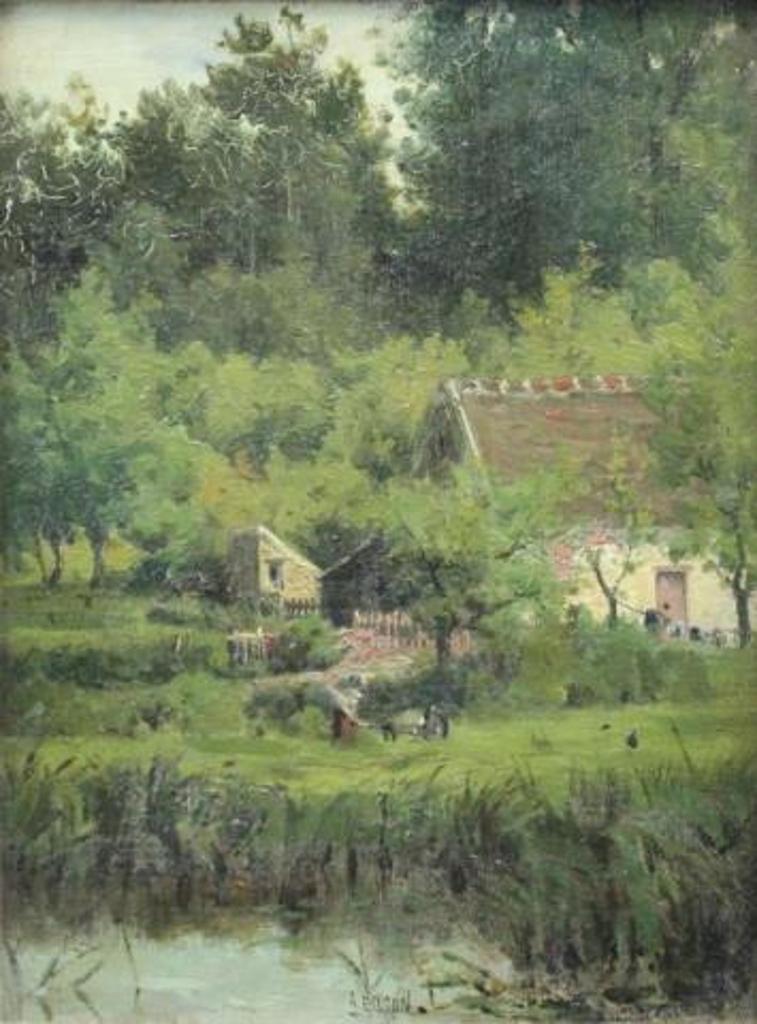 A. Edson (1846-1888) - Farm Cottage in Trees