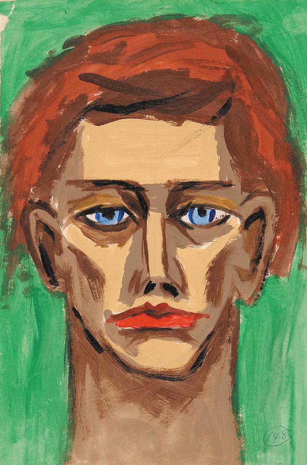 Robert Charles Aller (1922-2008) - Untitled - Boy with Red Hair on Green Background