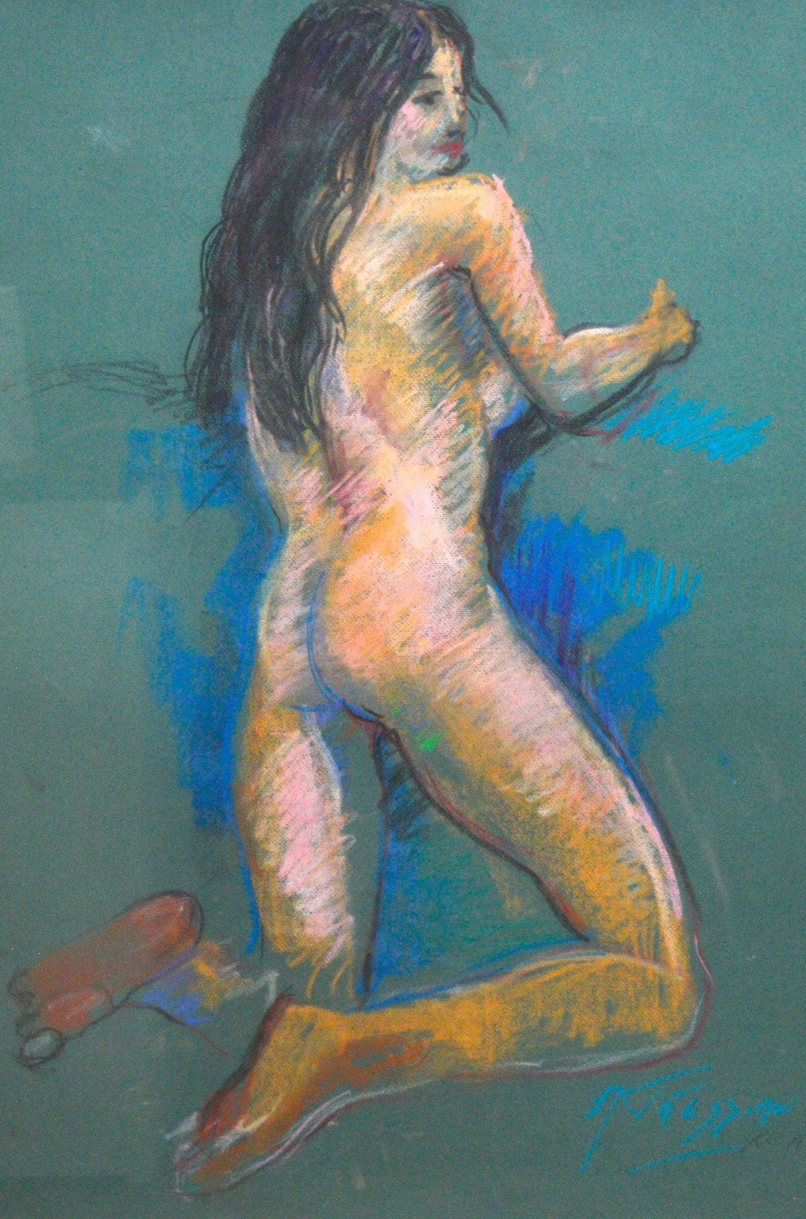 Armand Tatossian (1948-2012) - Nu agenouillé, pastel, signé