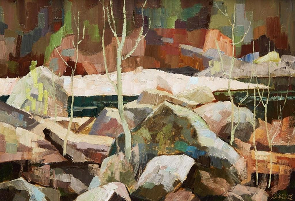 Hilton MacDonald Hassell (1910-1980) - Poplars and Rock, Montreal River, c.1960