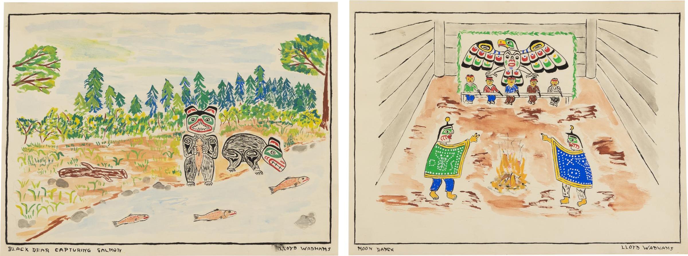 Lloyd Wadhams Sr. - Black Bear Capturing Salmon; Moon Dance
