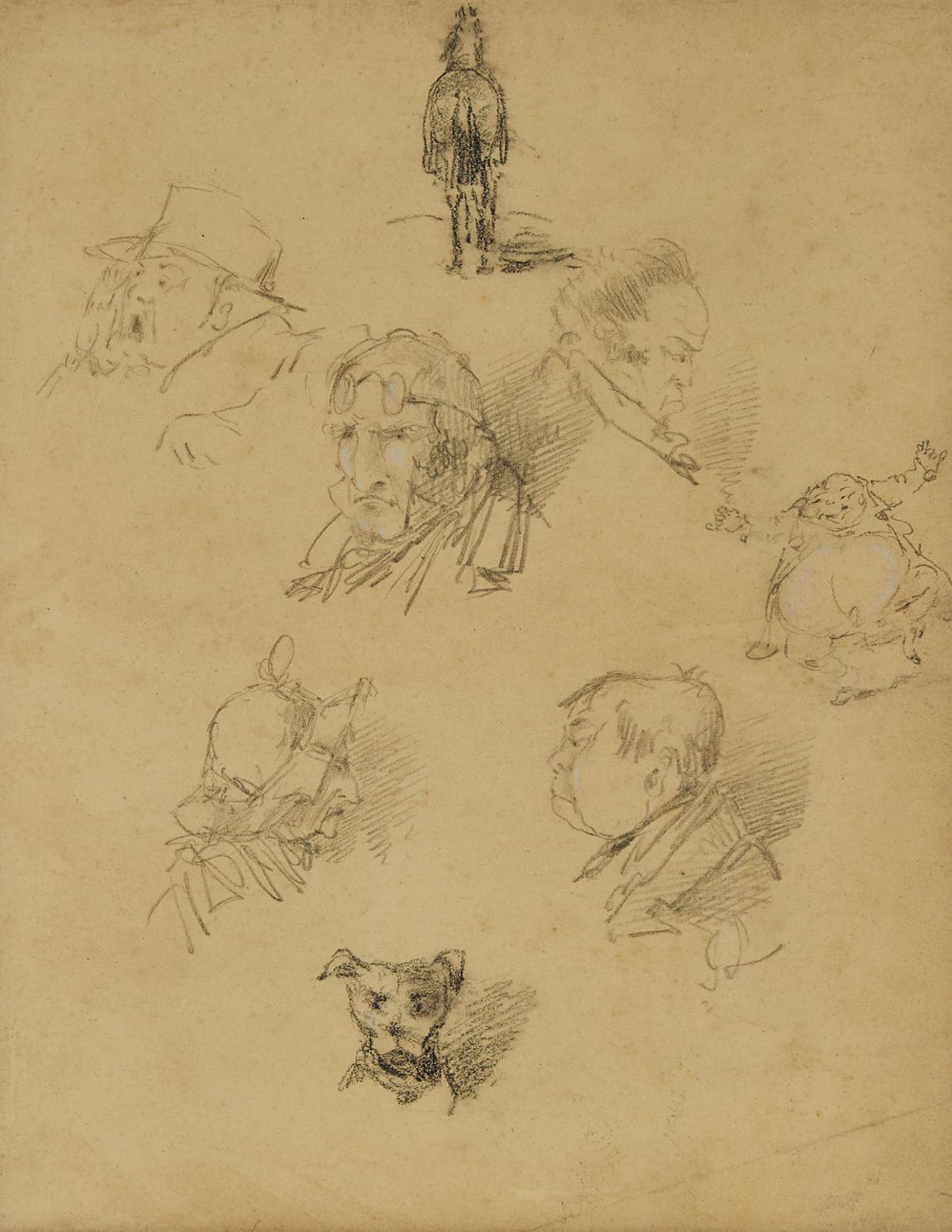 John Leech (1817-1864) - Aviator; Fat Man; Dog's Head; Horse And Rider, Man In Hat And Others)