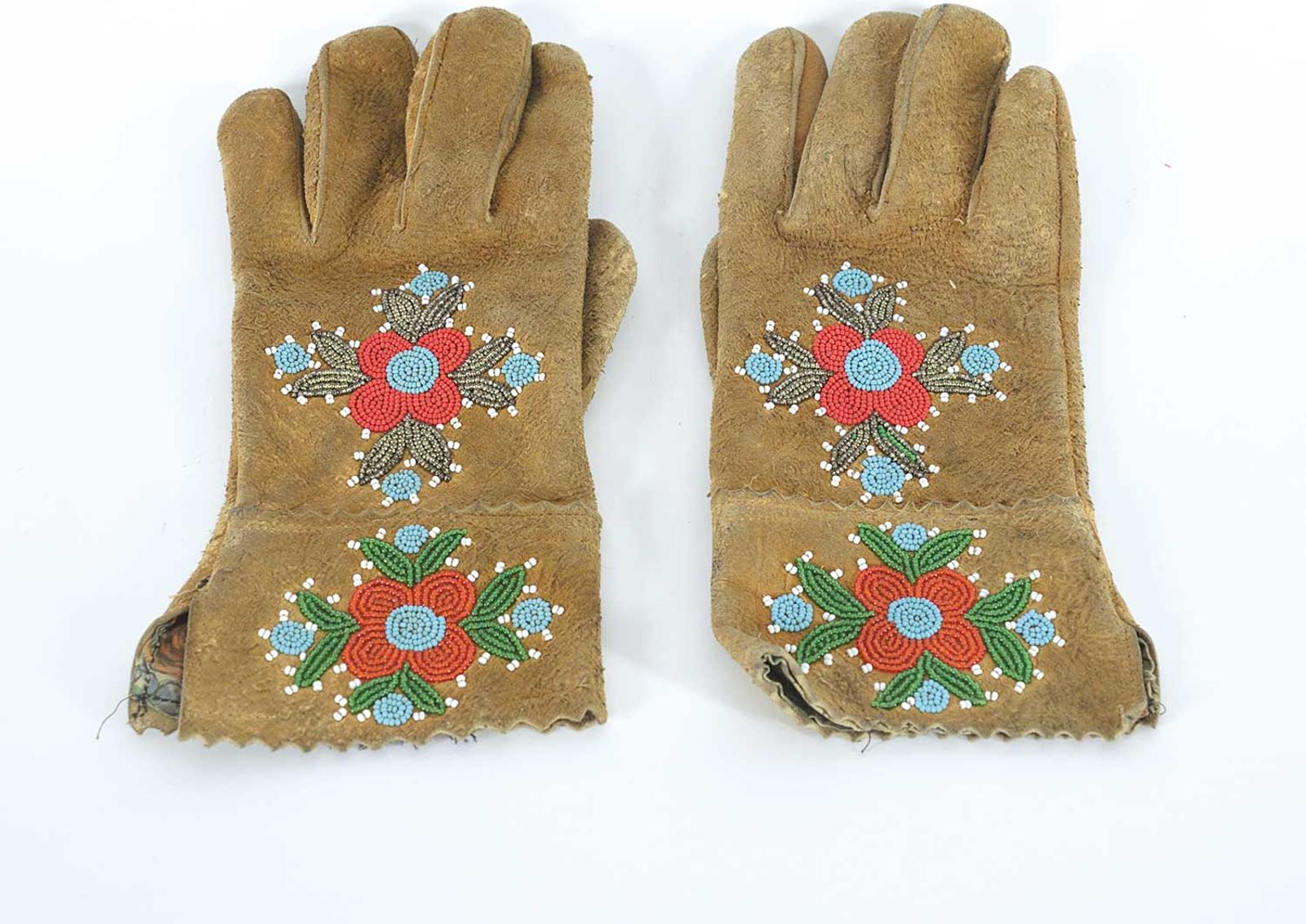 First Nations Basket School - Brown Beaded Gloves