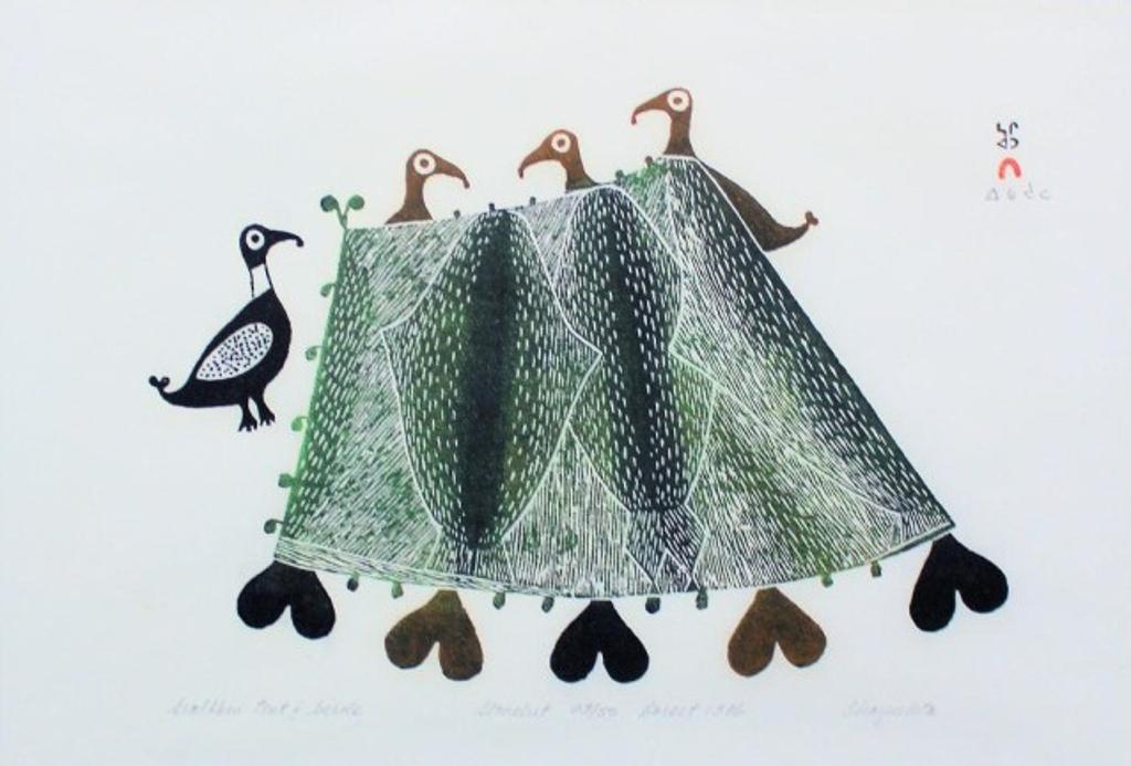 Ikayukta Tunnillie (1911-1980) - Sealskin Tent and Birds, 1976