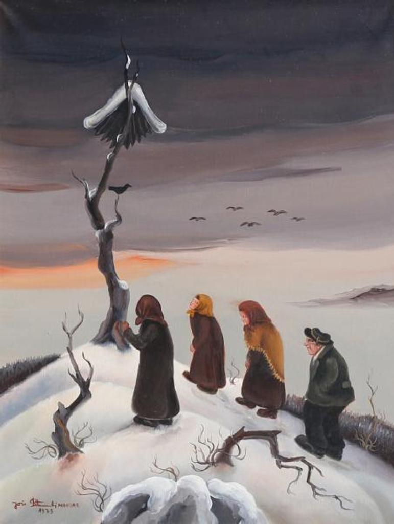 Joze Peternelj-Mausar (1927-2013) - Peasants On A Snowy Hill; 1979