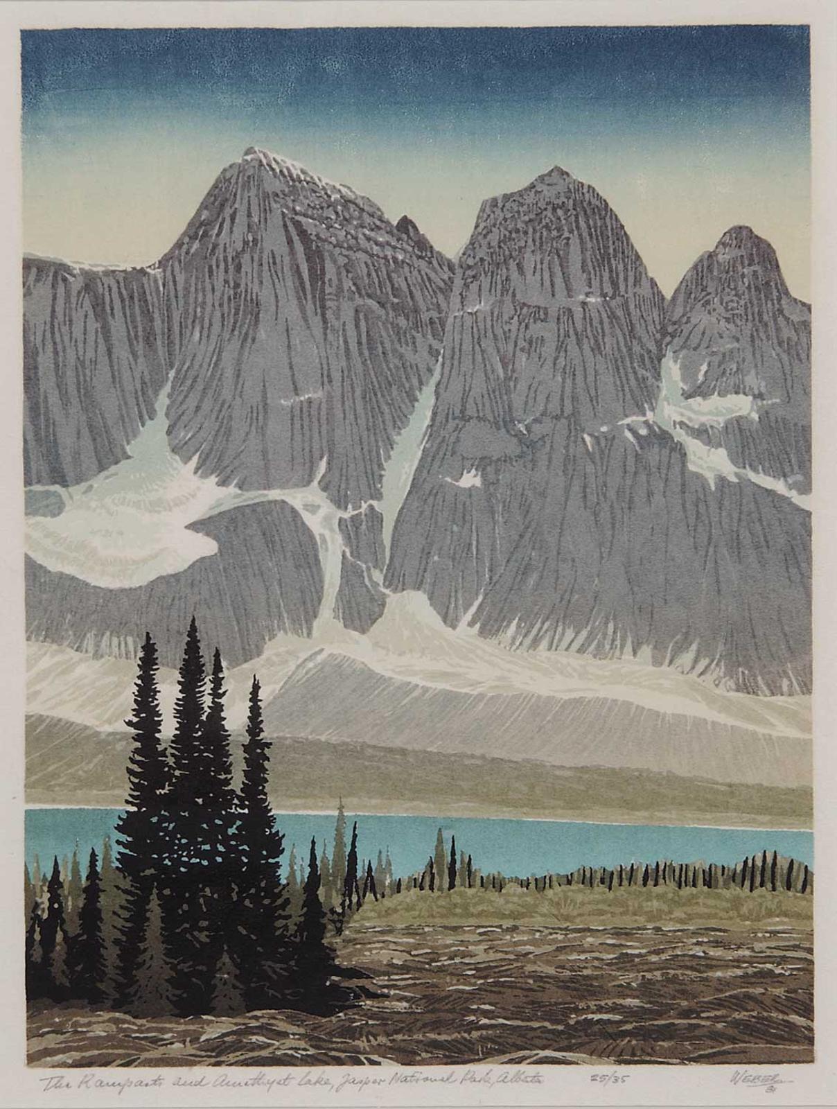 George Weber (1907-2002) - The Ramparts and Amethyst Lake, Jasper National Park, Alberta  #25/35