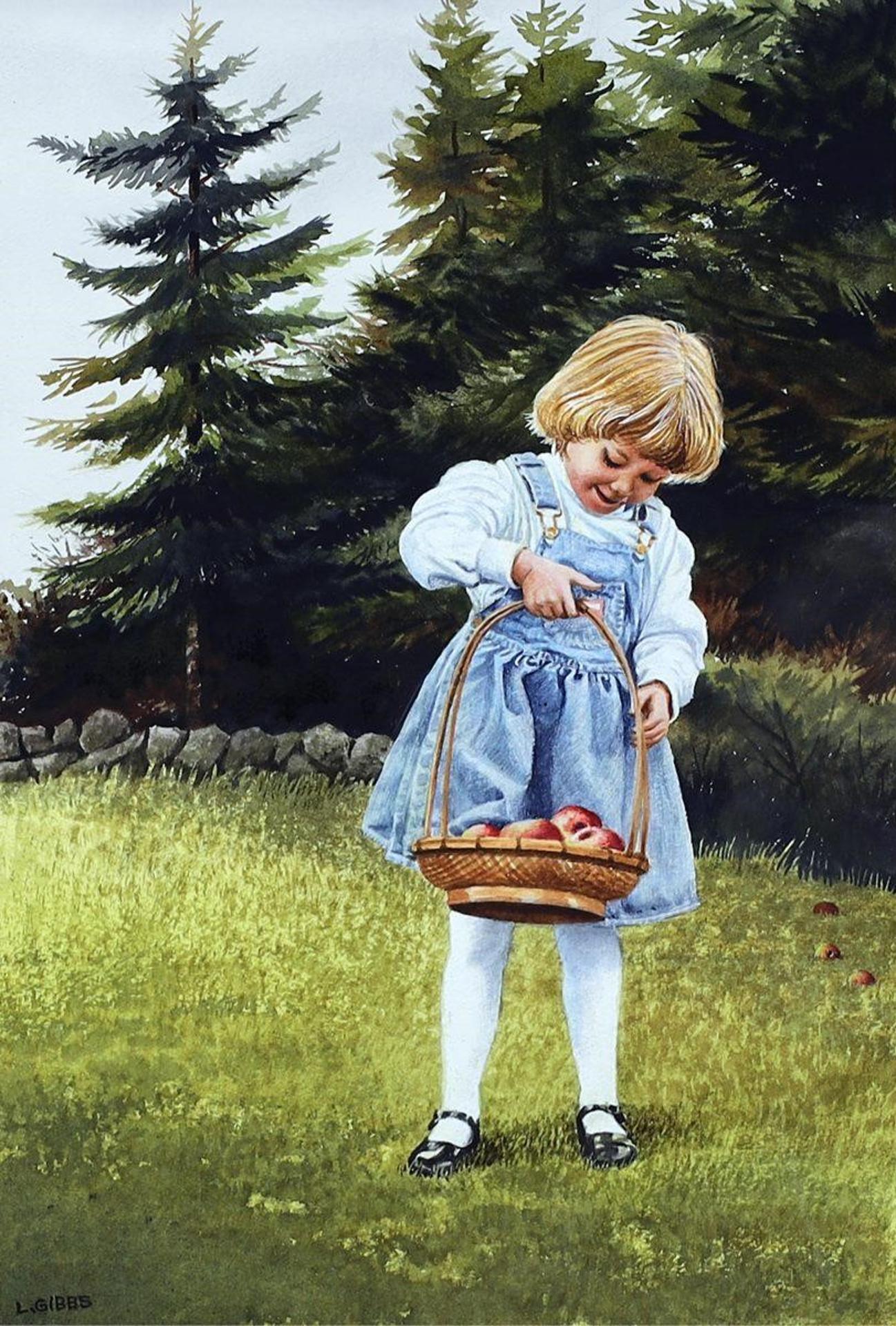 Leonard (Len) James Gibbs (1929-2010) - Little Girl With A Basket Of Apples