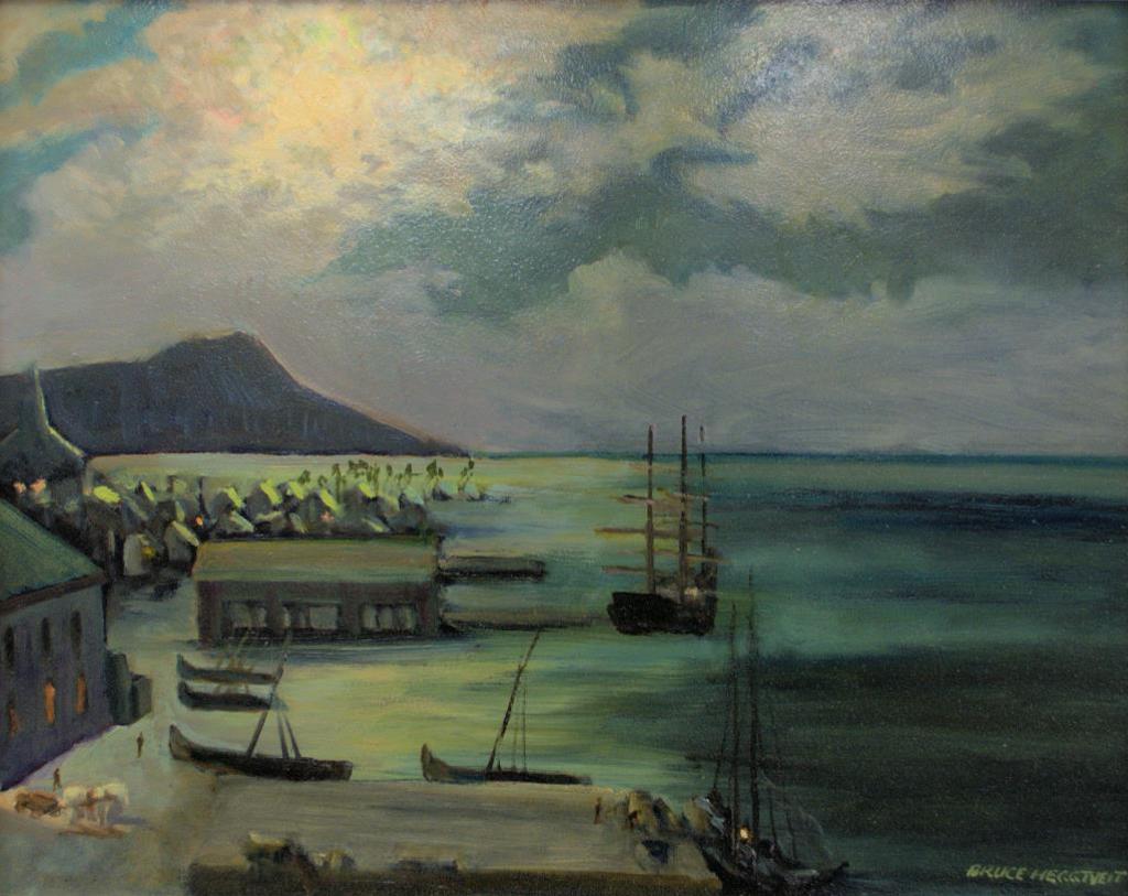 Bruce Allen Heggtveit (1917-2002) - Moon Over Honolulu Harbour