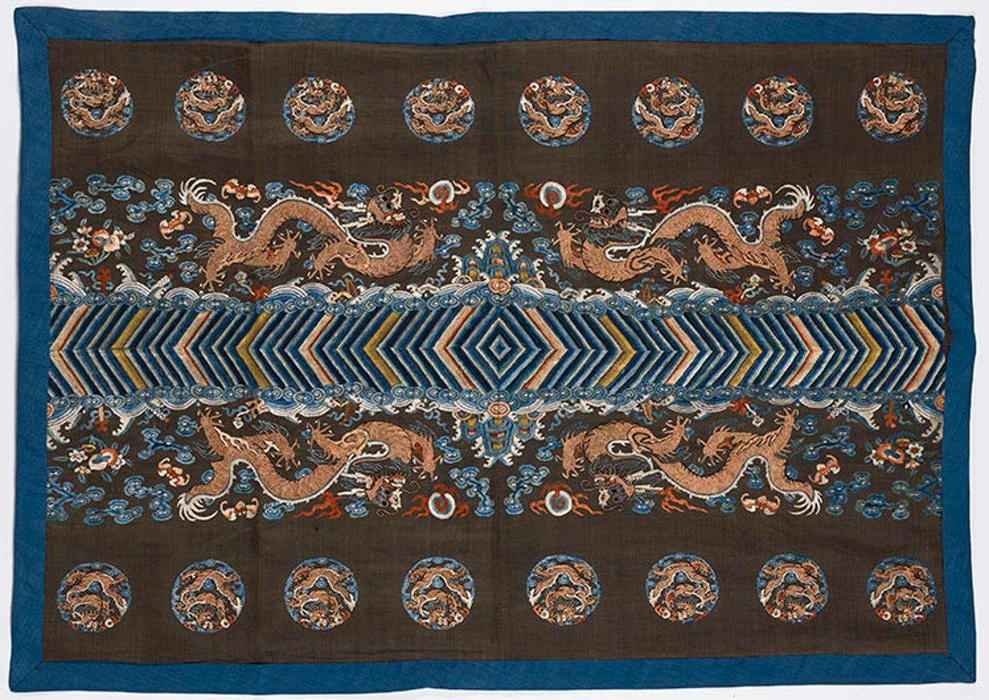 Chinese Art - A Chinese Silk Embroidered Dragon Panel, 19th Century