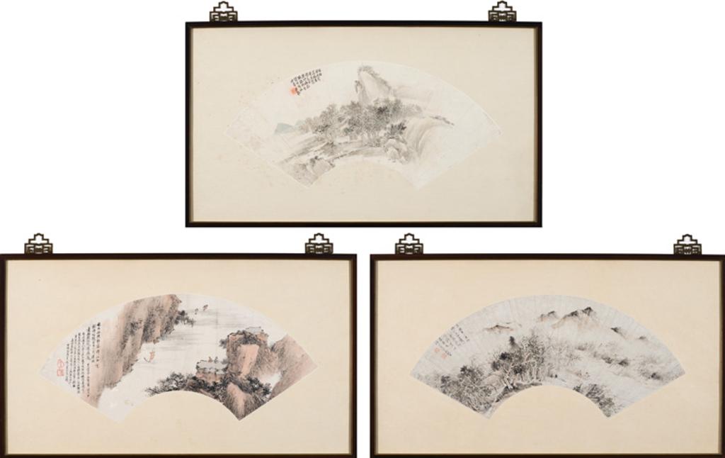 Chinese Art - Three Chinese Fan Paintings of Mountains and Streams