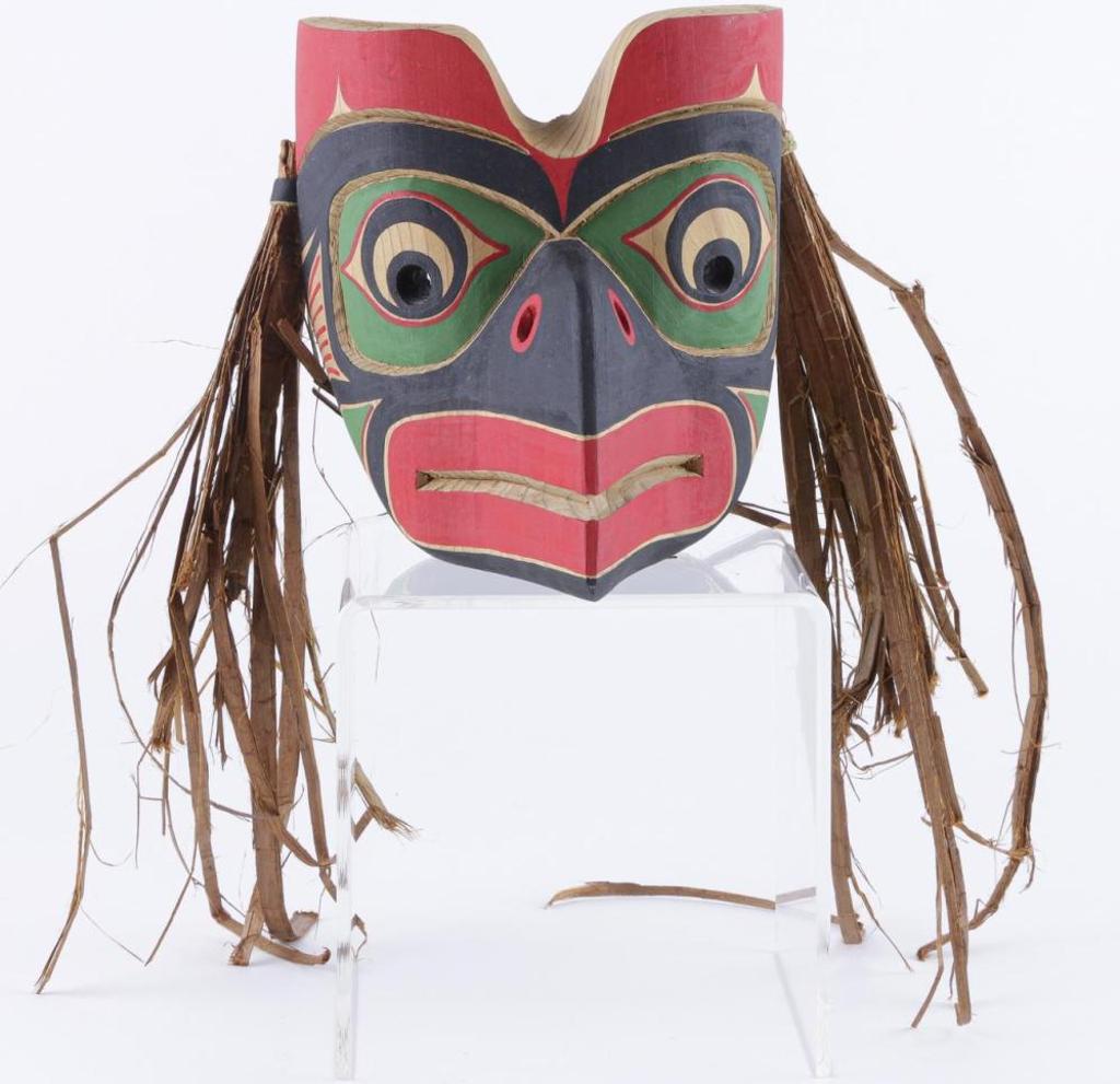 Tony Gulbrandsen - a carved and polychromed cedar Raven mask