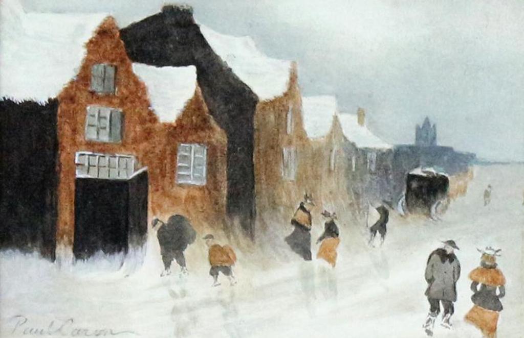 Paul Archibald Octave Caron (1874-1941) - Winter Town With Figures And Coach