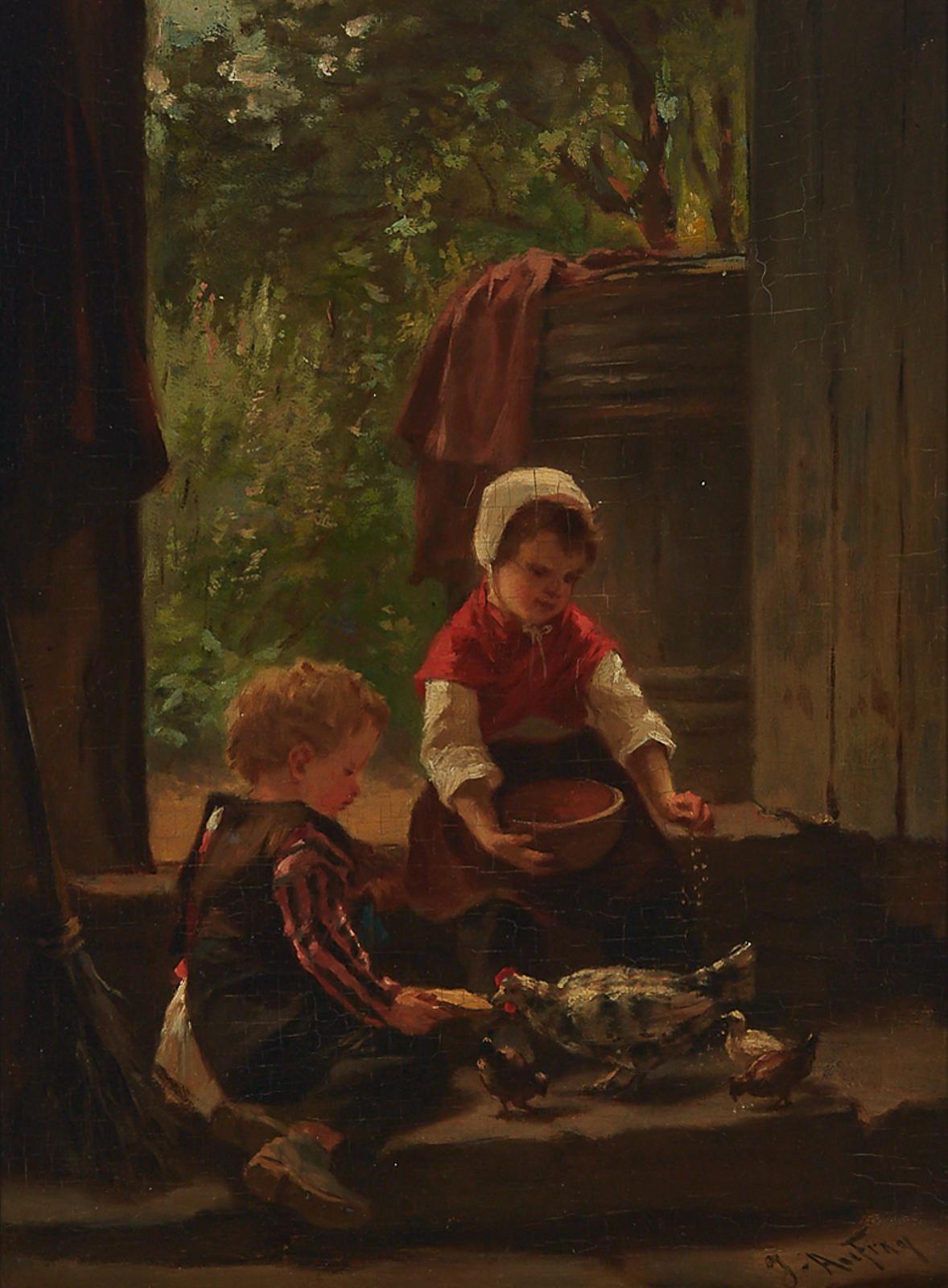 Joseph Athanase Aufray (1836-1885) - Children Feeding Chickens