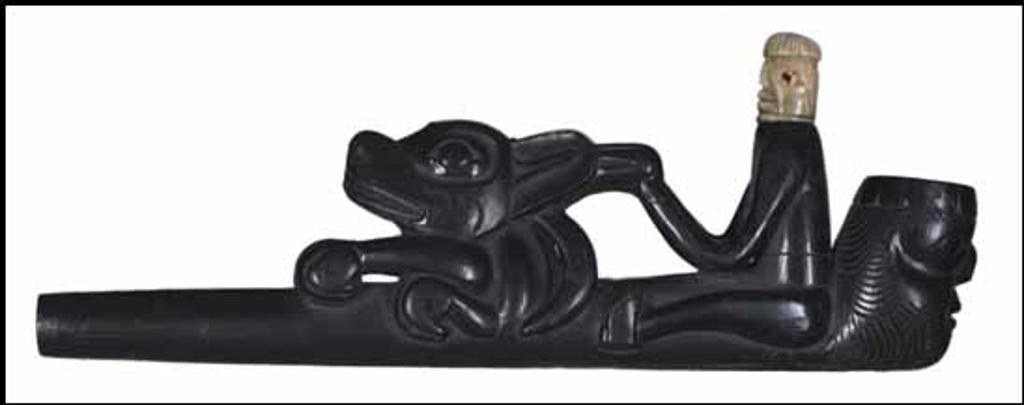 Early Heiltsuk Artist - Early Trade Pipe with Euro-American Figure and Stylized Haida Animal and Bowl Carved with a Human Head