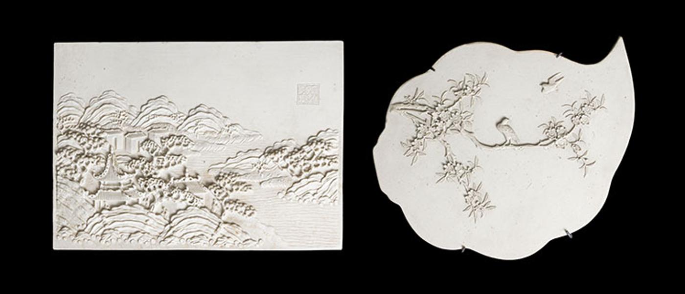 Chinese Art - A Pair of Chinese Slip-Decorated Porcelain Panels, 19th Century