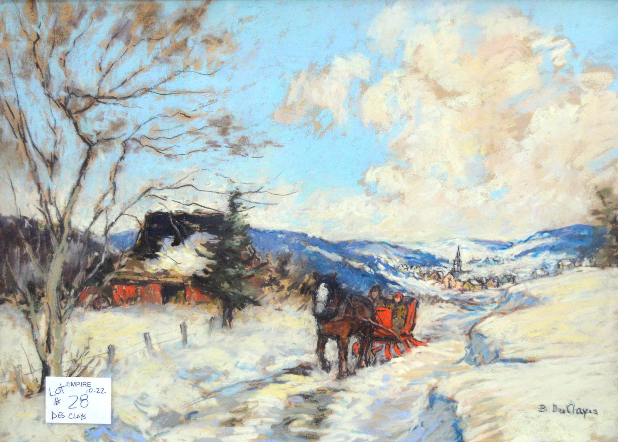 Berthe Des Clayes (1877-1968) - Scène d'hiver avec cheval et traîneau