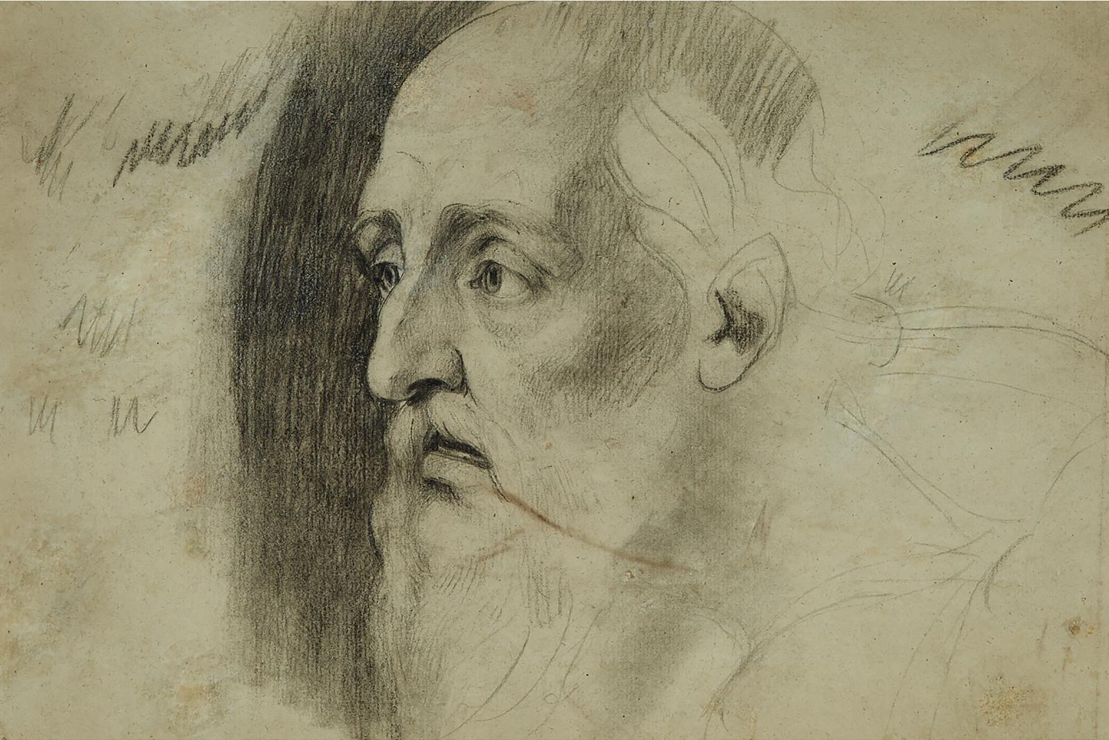 George Romney (1734-1802) - Head Of A Bearded Man (Presumed To Be King Lear); Prostrate Classical Female Martyr Or Saint (A Double-Sided Drawing), Circa Early 1760s To Early 1770s