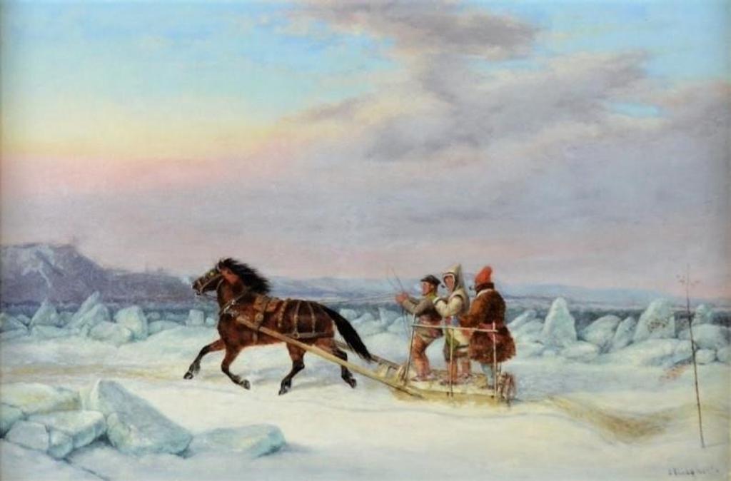 Cornelius David Krieghoff (1815-1872) - Three Habitants on a Sleigh Crossing the St. Lawrence Towards Quebec