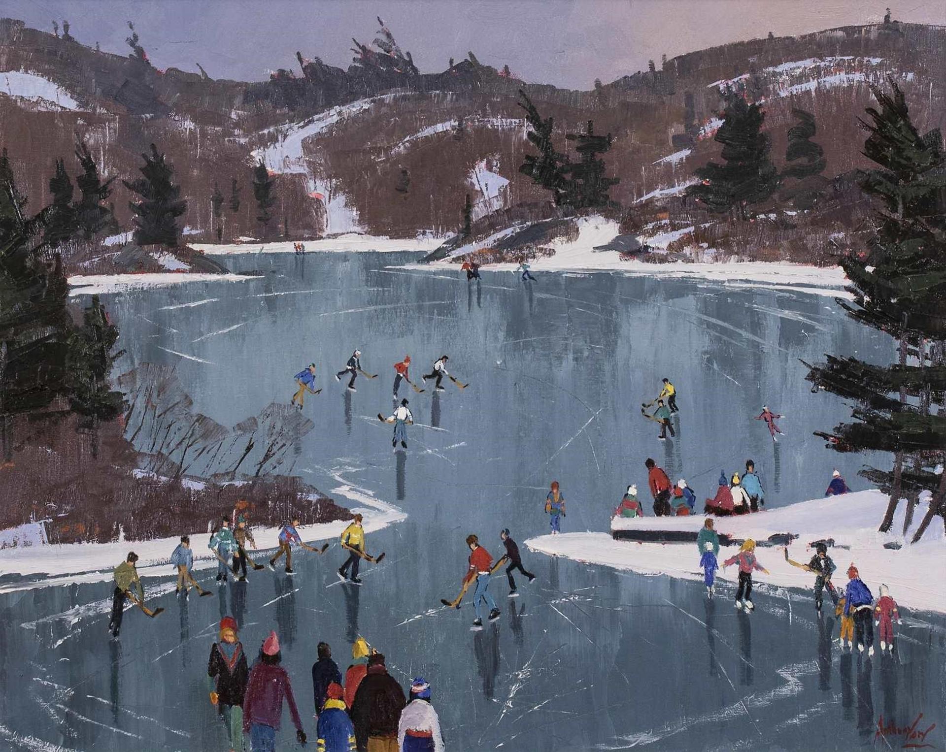 Charles Anthony Francis Law (1916-1996) - Colourful Skaters (Head Of Williams Lake, Halifax, Nova Scotia); 1991