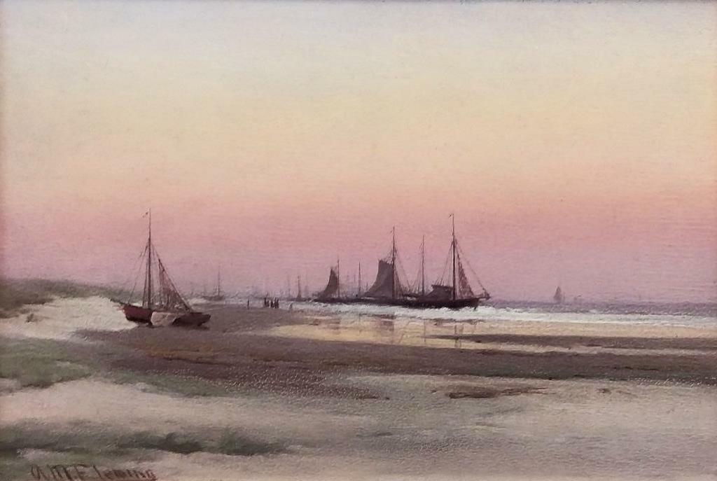 Alexander M. Fleming (1878-1929) - Fishing Boats at Dusk in Low Tide
