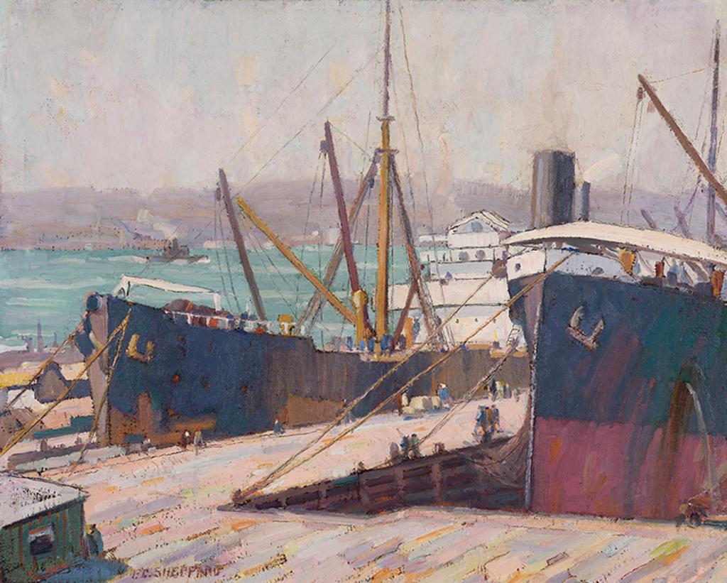 Peter Clapham (P.C.) Sheppard (1882-1965) - Docked Freighters