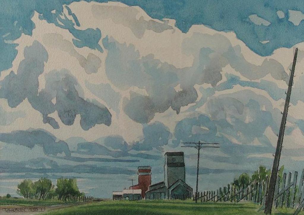 Robert Newton Hurley (1894-1980) - Active Skies, Grain Elevators; 1950