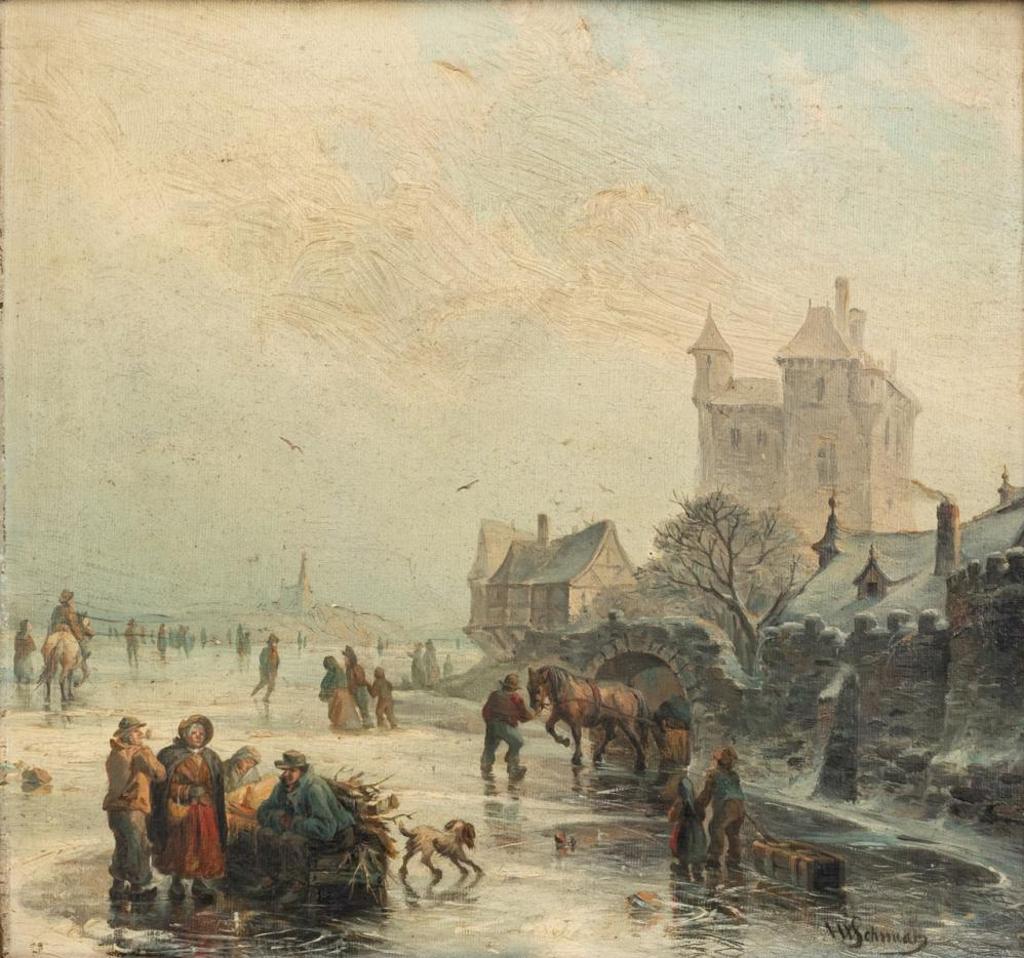 Heinrich Wilhelm Schaar German (1820-1914) - Figures on a Frozen River