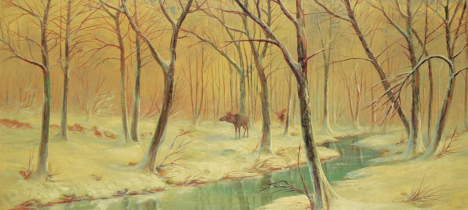 F. Johnston - Untitled - Moose by a Winter Stream
