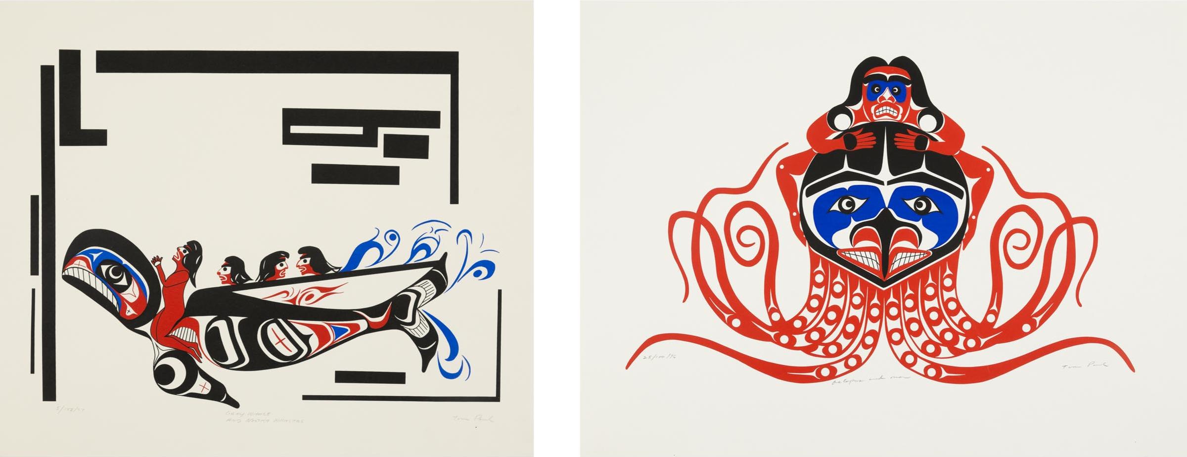 Tim Paul (1950) - Gray Whale And Nootka Whalers, 1977; Octopus And Man, 1976