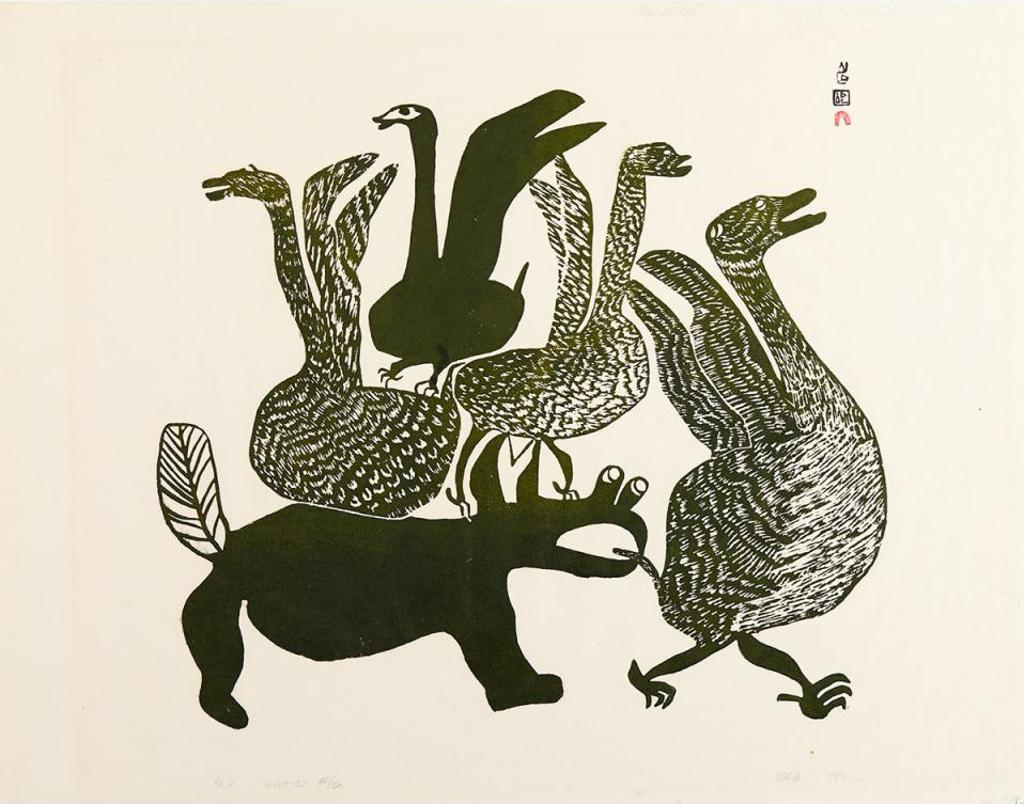 Pitseolak Ashoona (1904-1983) - Wolf Chasing Geese