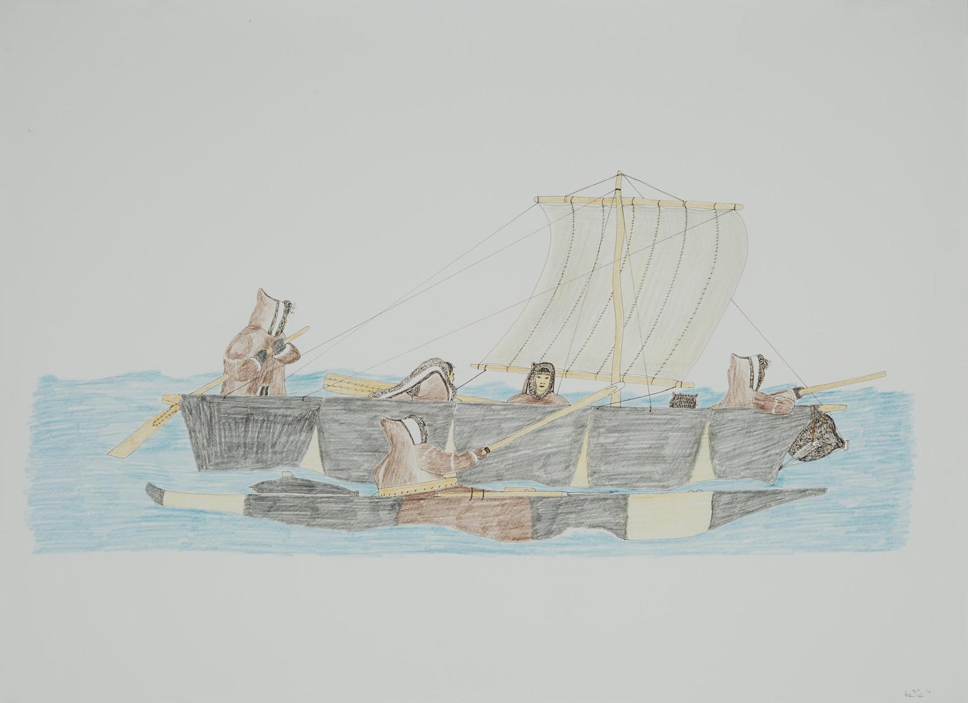 Kananginak Pootoogook (1935-2010) - Hunter In An Umiak