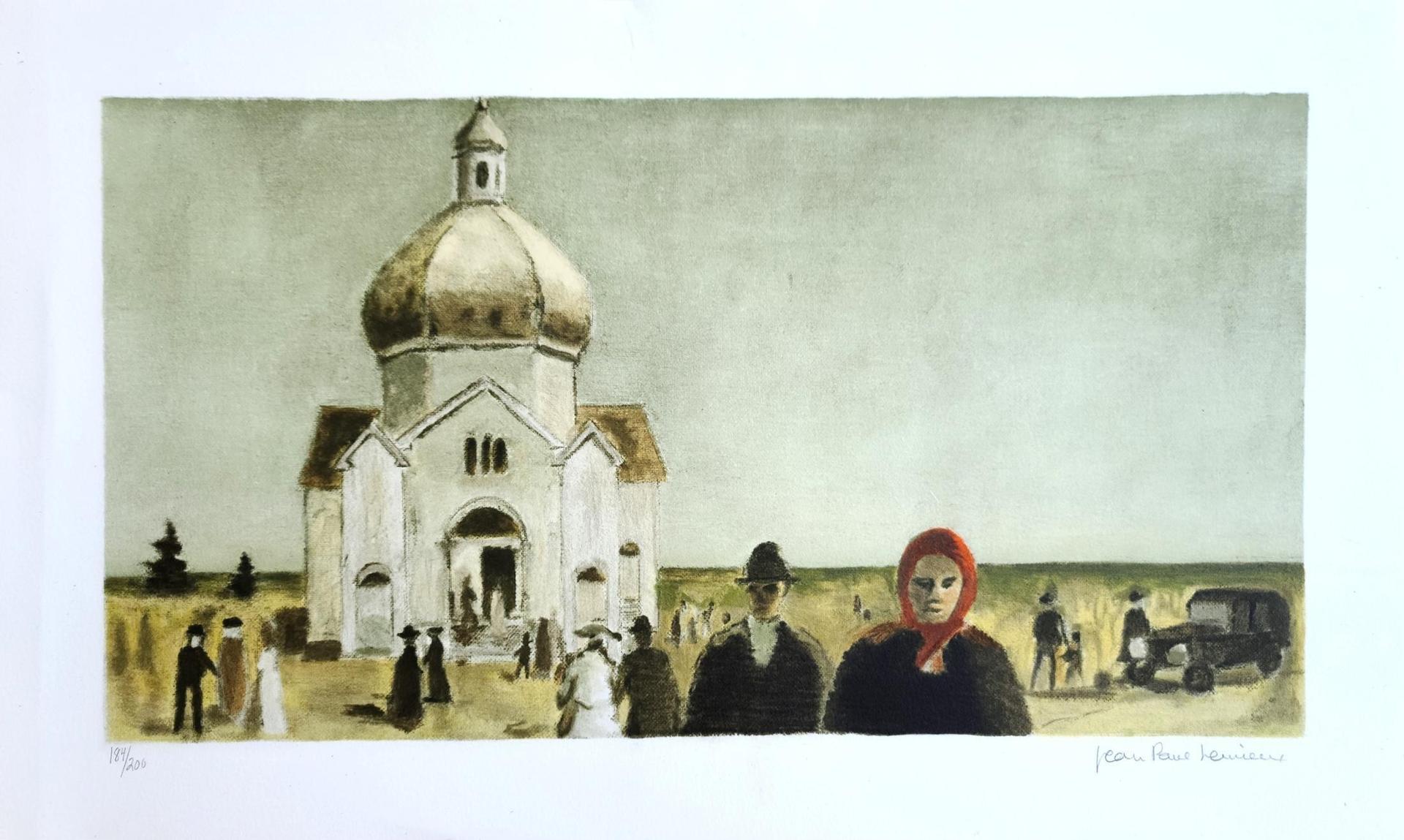 Jean Paul Lemieux (1904-1990) - Sans titre (L'Église orthodoxe) (tirée du livre illustré «La petite poule d'eau»), 1971