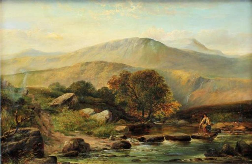 John Clayton Adams (1840-1906) - Crossing a Highland Stream