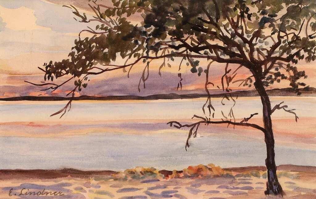 Ernest Friedrich Lindner (1897-1988) - Tree At Lakeshore - Sunset