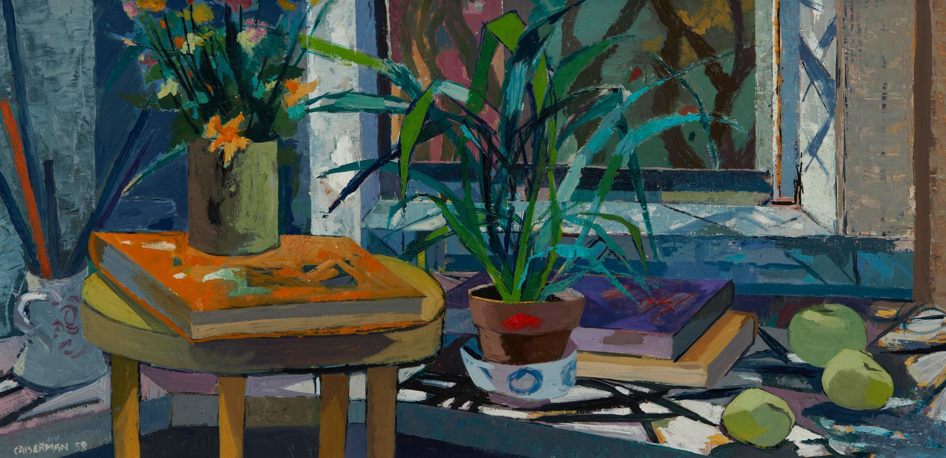 Ghitta Caiserman-Roth (1923-2005) - Still Life with plants, flowers ,apples and books