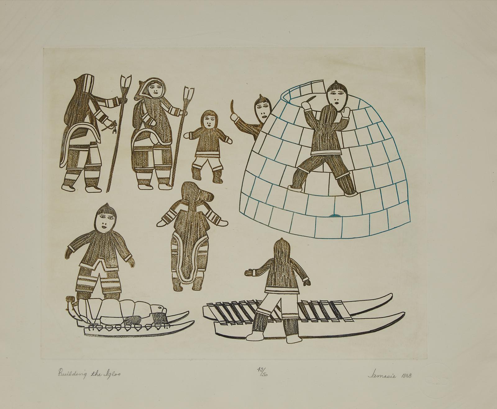 Jamasie Teevee (1910-1985) - Women Fishing; Building The Igloo