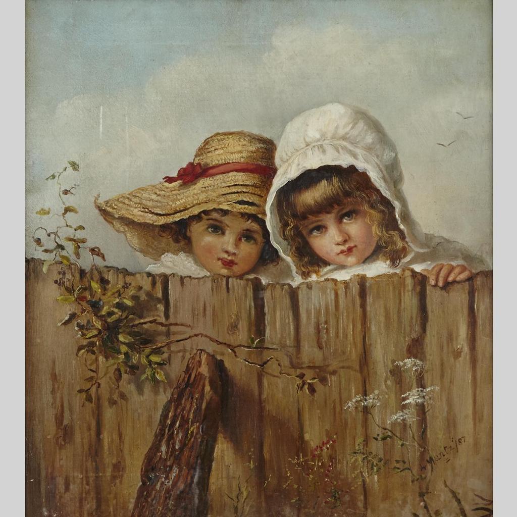 Laura Adeline Lyall Muntz (1860-1930) - White Bonnet And Straw Hat - A Double Portrait Of Two Young Girls
