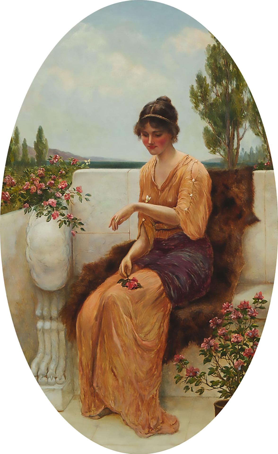 Gilbert Bryce - A Beauty In An Italianate Garden Visited By  A Butterfly