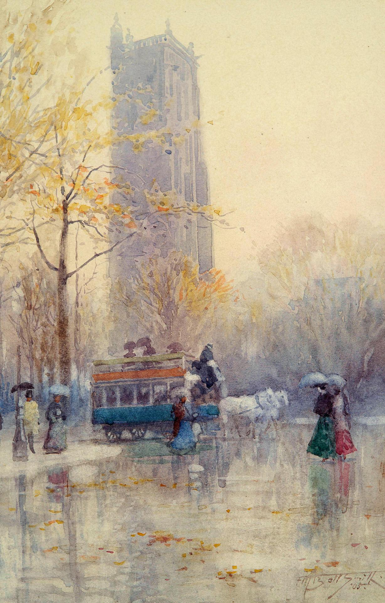 Frederic Martlett Bell-Smith (1846-1923) - London street scene in the rain