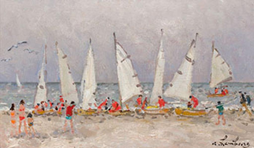 André Hambourg (1909-1999) - L'école de voile, temps couvert (Deauville)