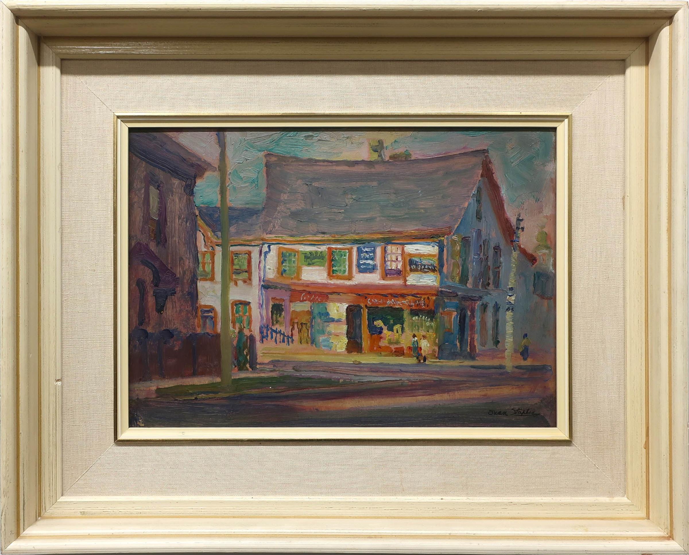 Owen B. Staples (1866-1949) - Sunlit Toronto Street Corner (Toronto Skyline)
