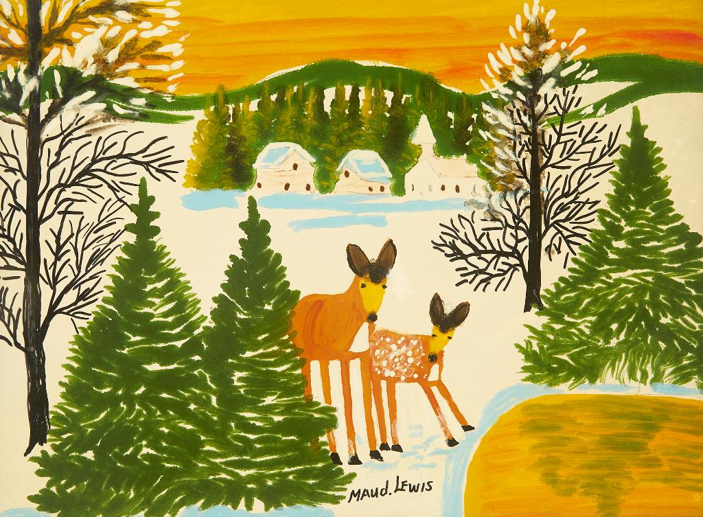 Maud Kathleen Lewis (1903-1970) - Deer by a Pond