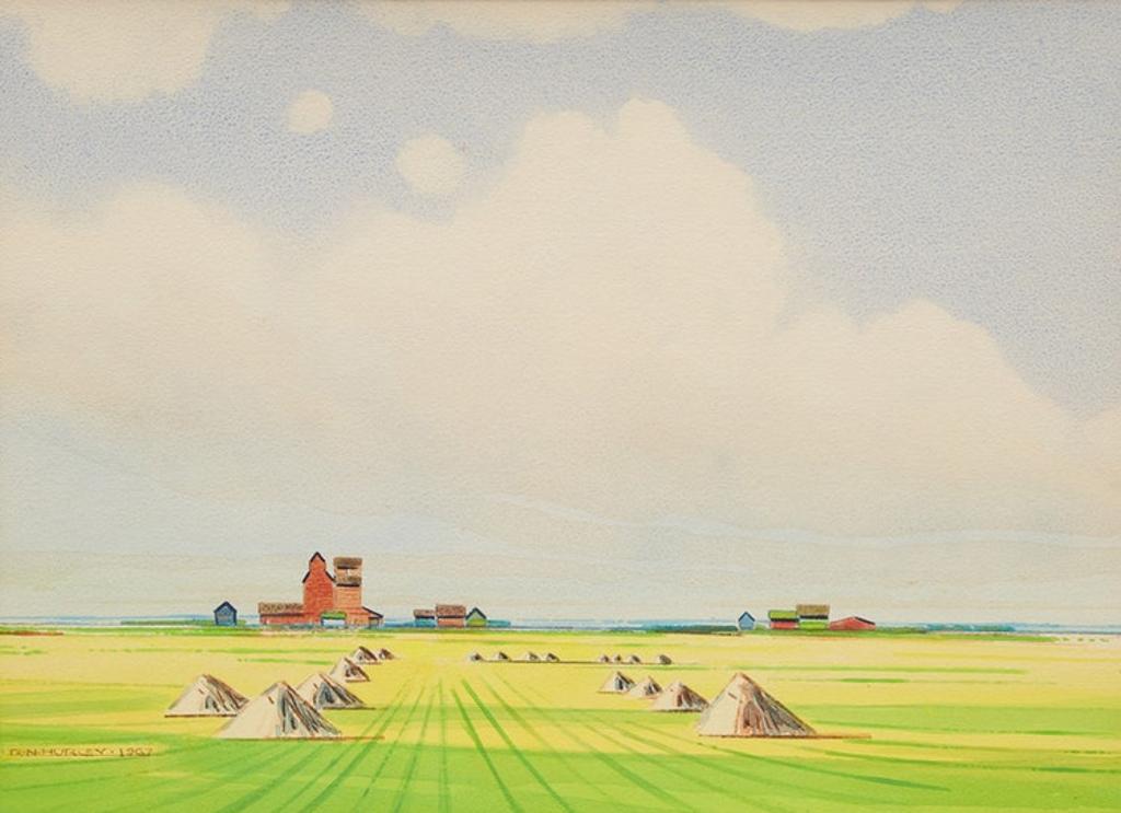 Robert Newton Hurley (1894-1980) - Farm Landscape with Haystacks