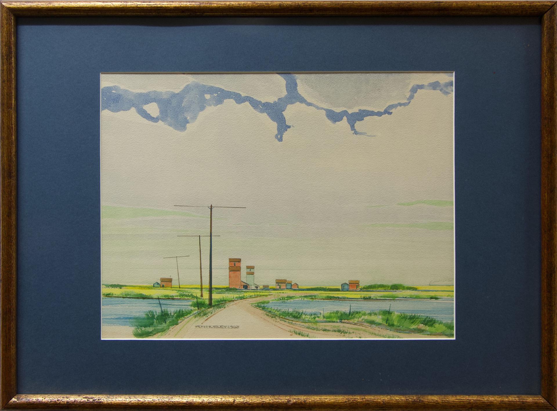 Robert Newton Hurley (1894-1980) - Untitled (Red & Blue Grain Elevators)