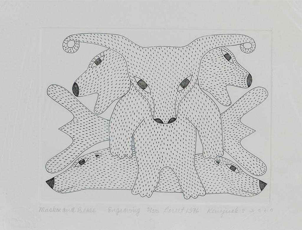 Kenojuak Ashevak (1927-2013) - Musk Ox And Bears; Seal With Scavengers